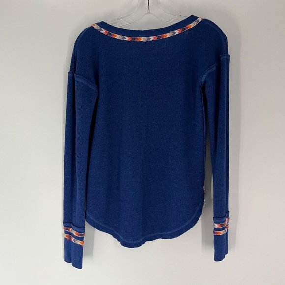 Free People Rainbow Blue Long Sleeve Drop Shoulder Thermal Henley Top Small - Picture 10 of 11